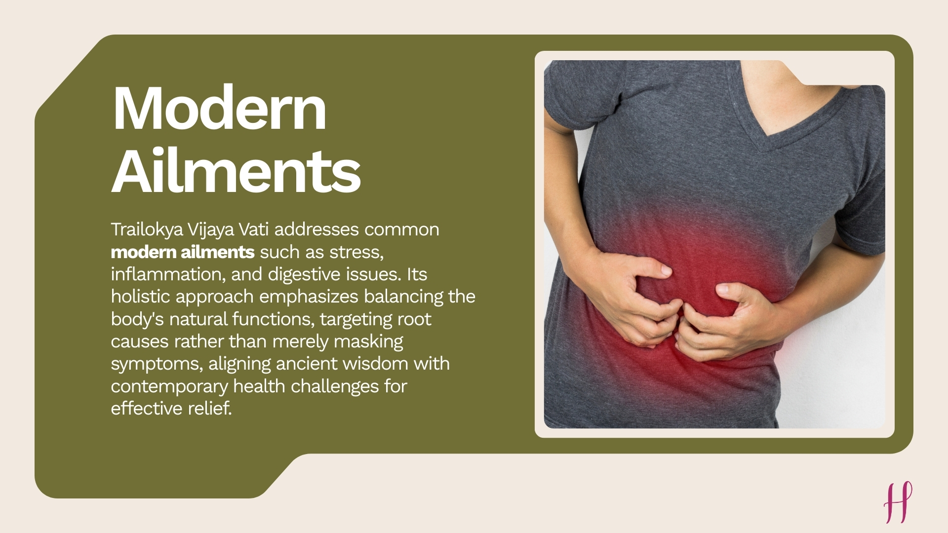 Person holding their stomach, showing discomfort from modern ailments like stress.